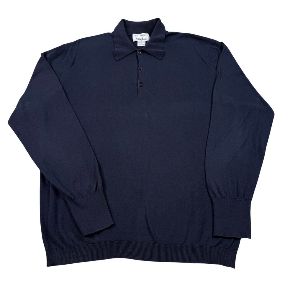 Neiman Marcus John Smedley Polo Sweater Men's M Blue Sea Island Cotton